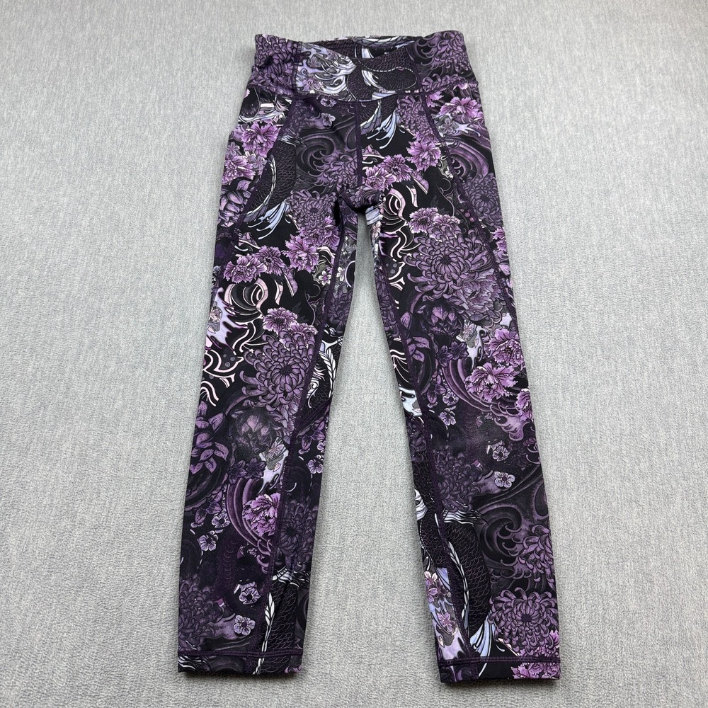 Lululemon Leggings Women 4 Purple Floral Time To Sweat Crop 23" Training Gym